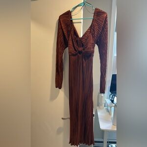 Rust Plisse Midi Dress
